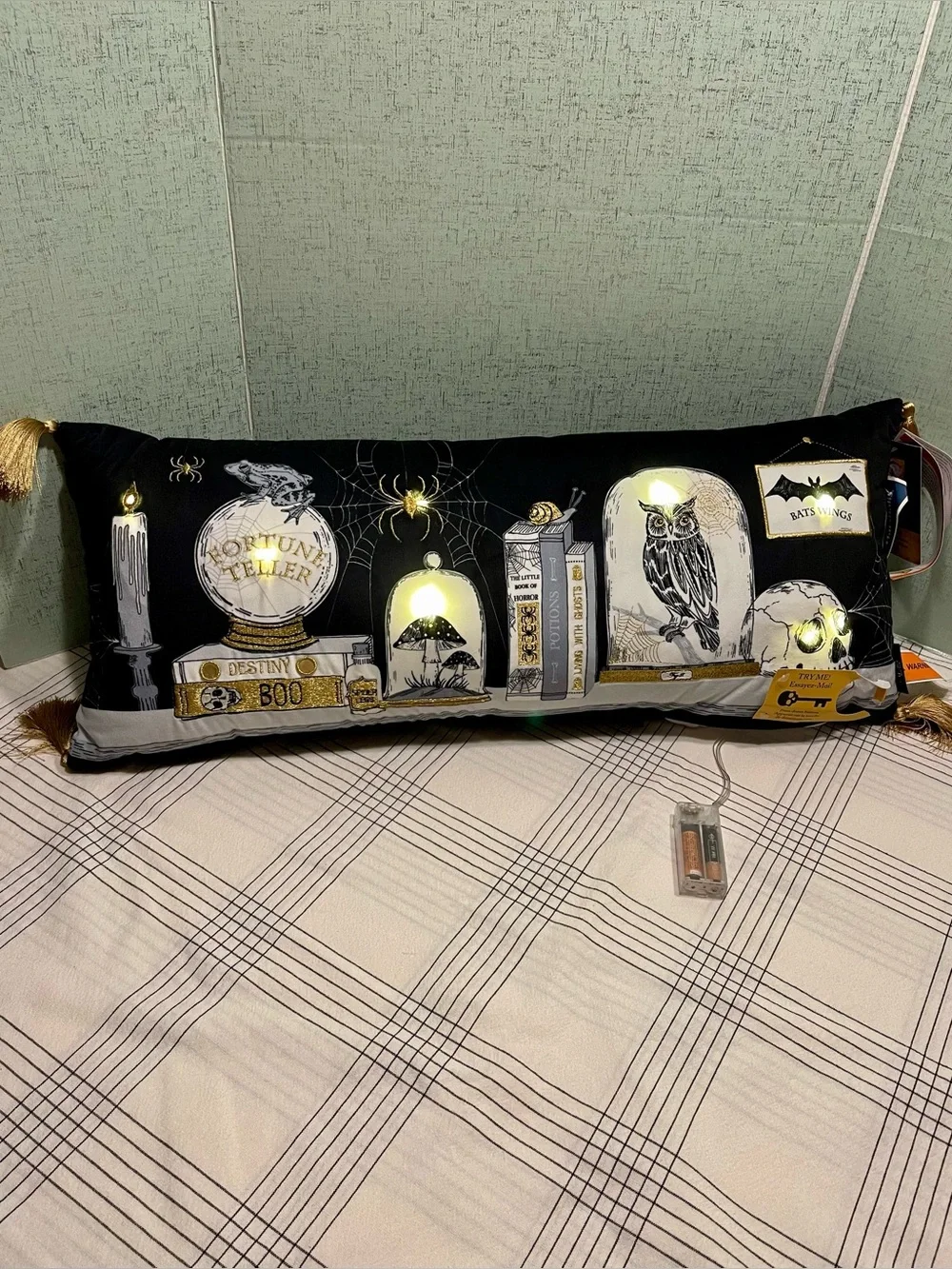 NWT CYNTHIA ROWLEY LIGHT-UP Halloween Decorative Luminary Pillow with Tassels